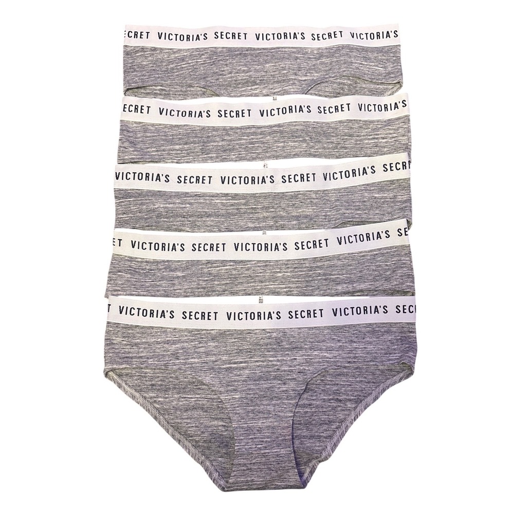NEW‎ Victoria's Secret Gray Logo Waist Bikini Panties 5 Pack, Size M